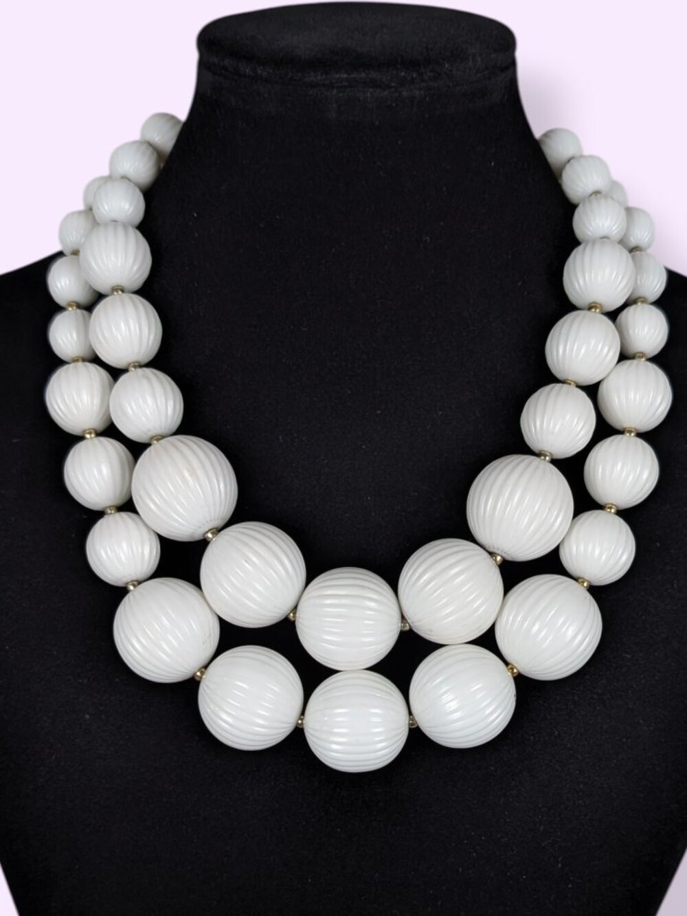 V. 2-Strand Chunky White Graduated Beaded Necklace